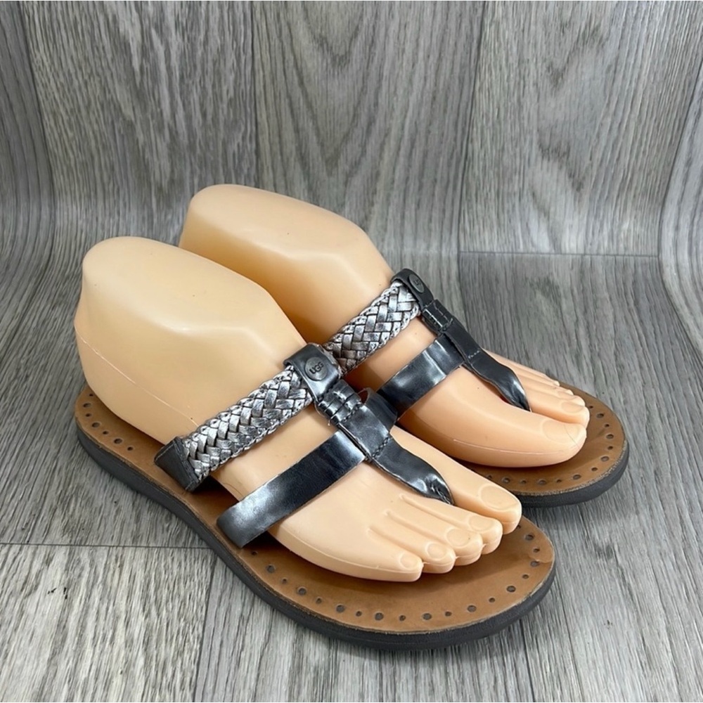 UGG Silver and Black Braided Sandals
